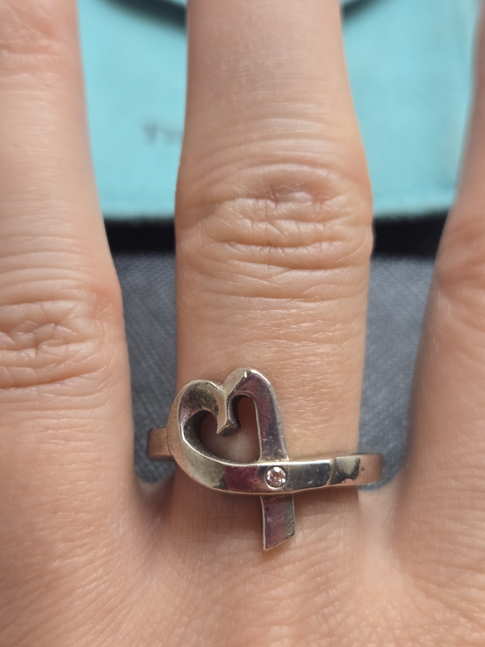 Tiffany & Co. Paloma Picasso Silver Heart Ring w/Diamond - Size 6